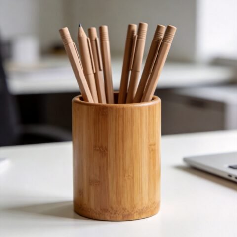 Natural Bamboo Cylindrical Pen Holder