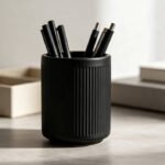 Matte Black Ceramic Ribbed Pen Cup