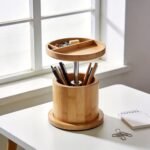 Dual-Layer Rotating Bamboo Pen Organizer