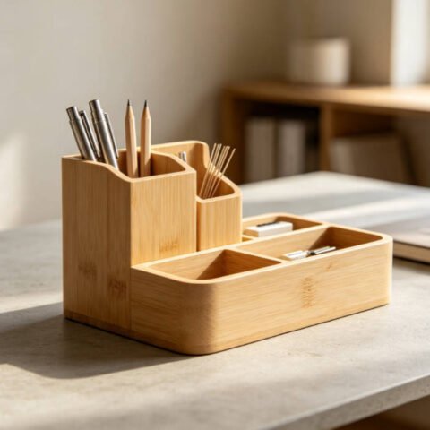 Bamboo Desk Organizer with Multiple Slots