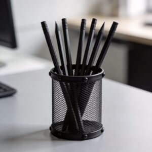 Black Mesh Metal Wire Pen Cup