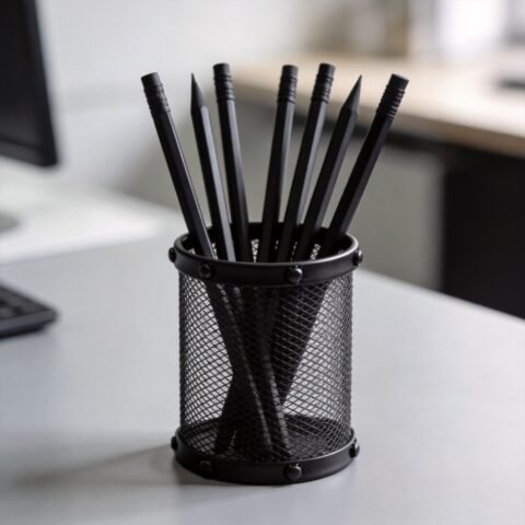 Black Mesh Metal Wire Pen Cup