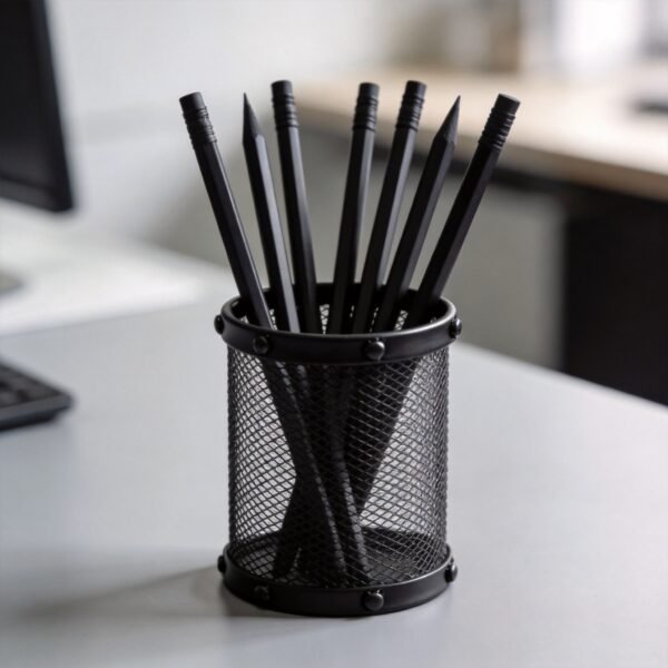 Black Mesh Metal Wire Pen Cup