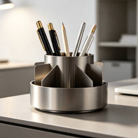 Rotating Metal Desk Organizer with Compartments
