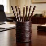 Faux Leather Wrapped Pen Holder