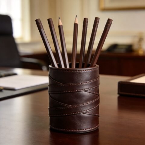 Faux Leather Wrapped Pen Holder