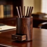 Walnut Wood Pen Holder with Drawer