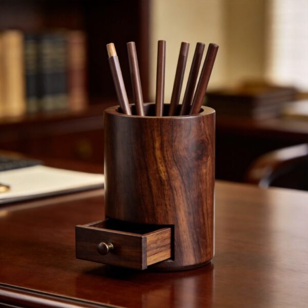 Walnut Wood Pen Holder with Drawer