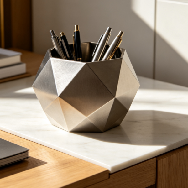 Geometric Dodecahedron Metal Pen Cup